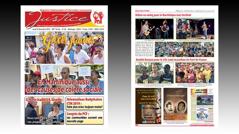 Journal "JUSTICE" n° 48 : colère sociale en Martinique ; SAEM du Galion ; conflit à la CFTU ; XXIIIe Congrès des RUP ; passage de témoin au Lamentin...